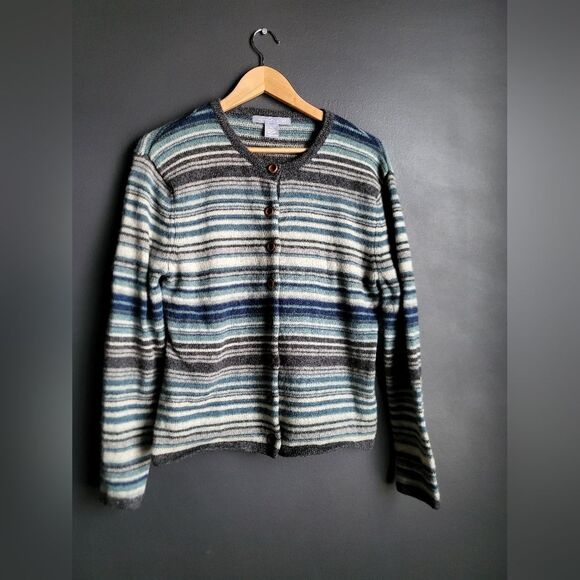 Vintage Carroll Reed Striped Blue Gray Wool Button Down Sweater Cardigan NWOT - Picture 8 of 15